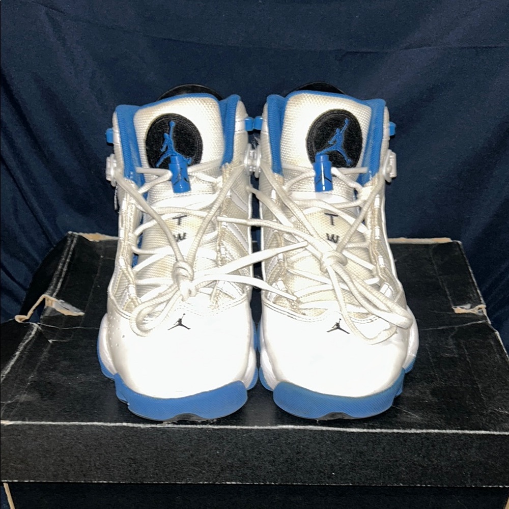 Men Jordan White and Blue Basketball Sneakers